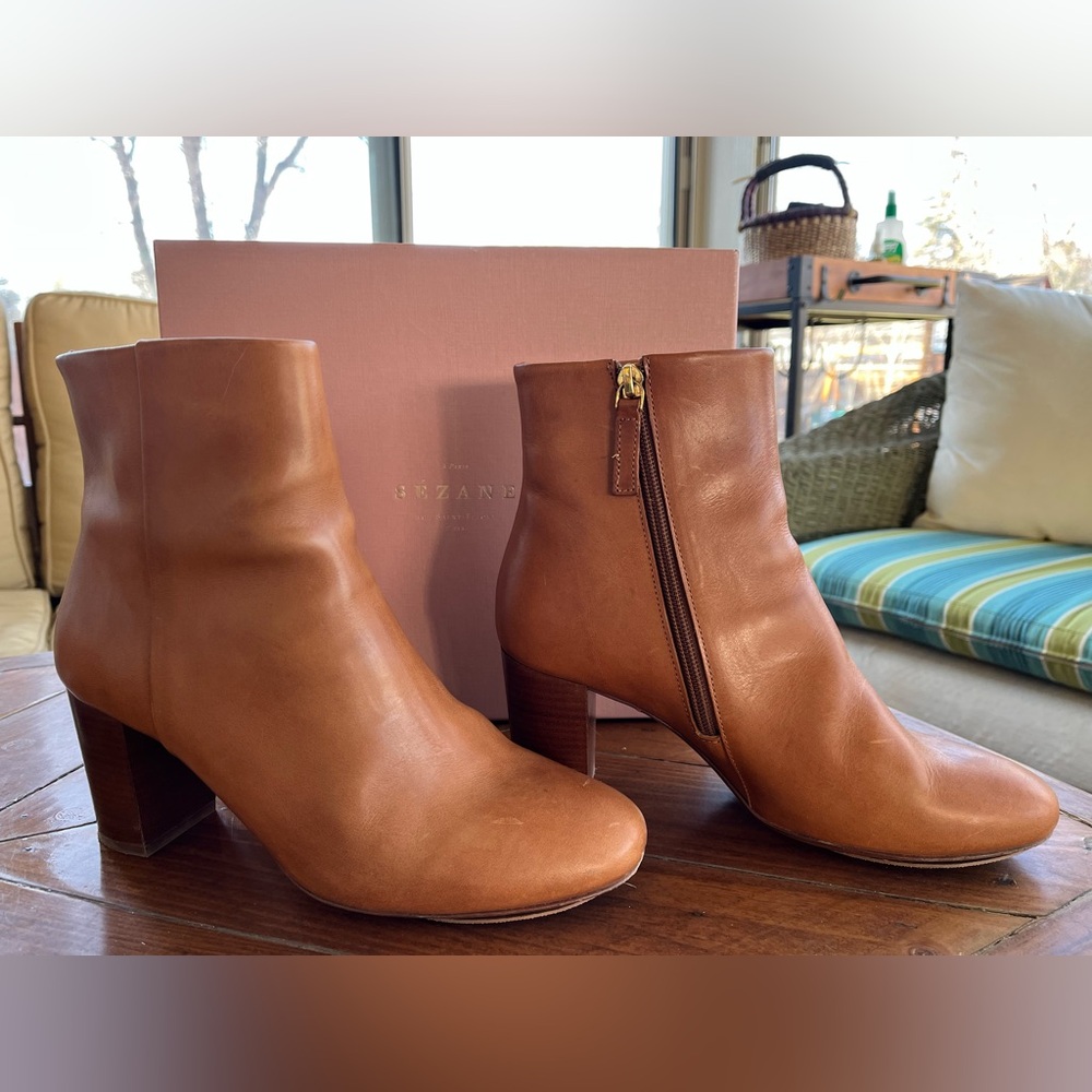 Sezane Tan Leather Ankle Boots